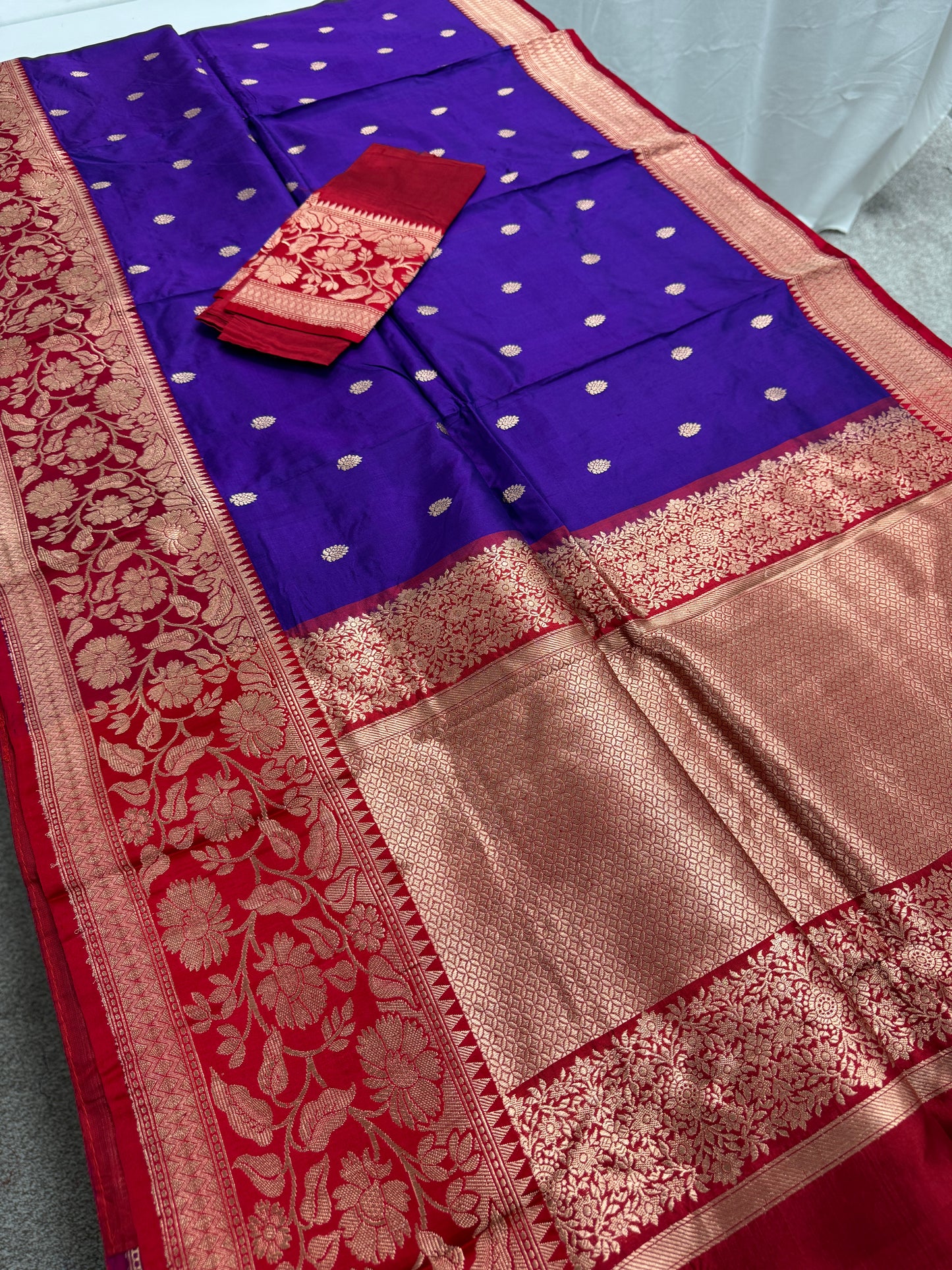 Madhavi : Silk Mark Certified Purple and Red Traditional Silk Banarasi Saree image 1