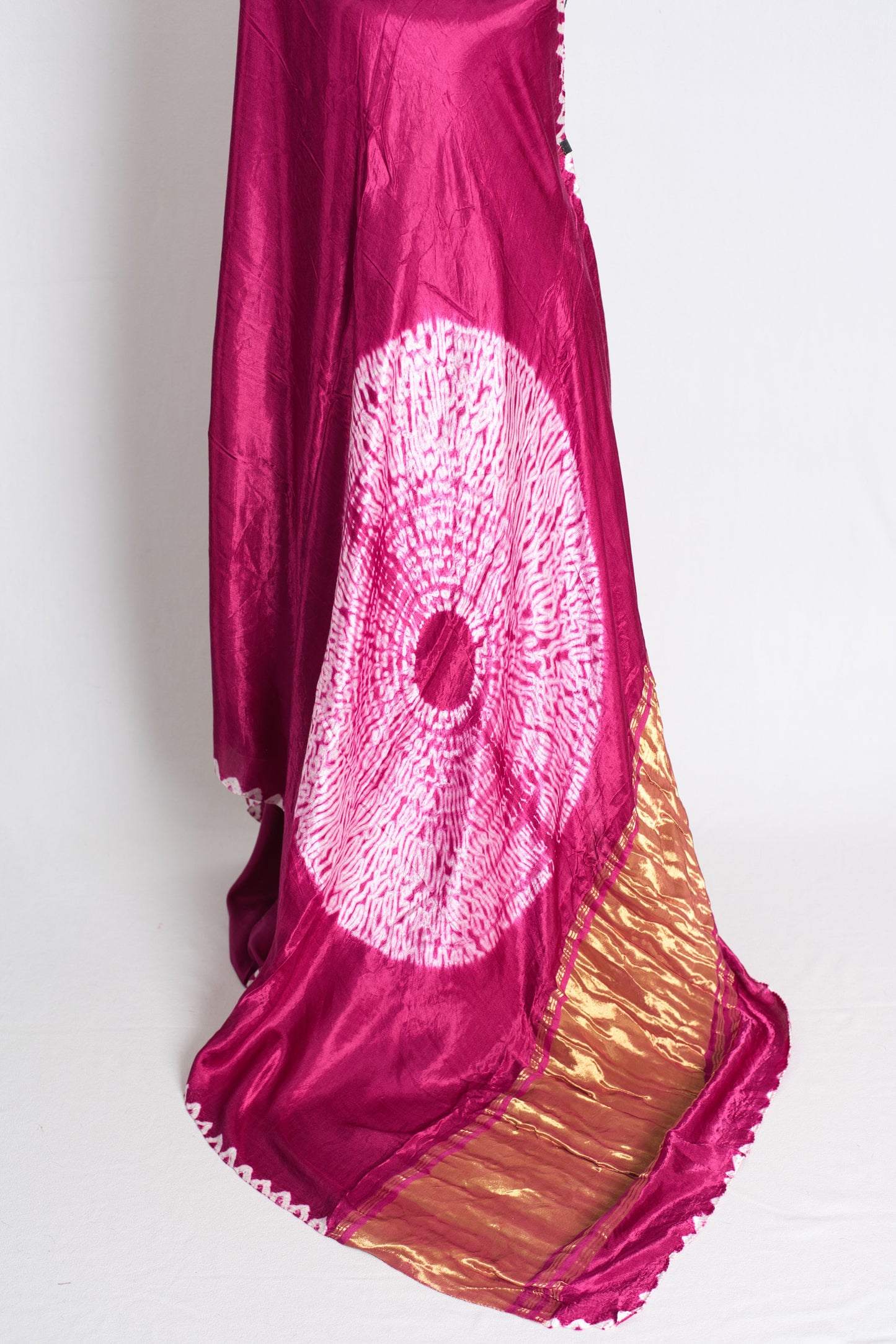 Indira : Magenta Modal Silk Saree with Hand Shibori Border and Zari Tissue Pallu image 1
