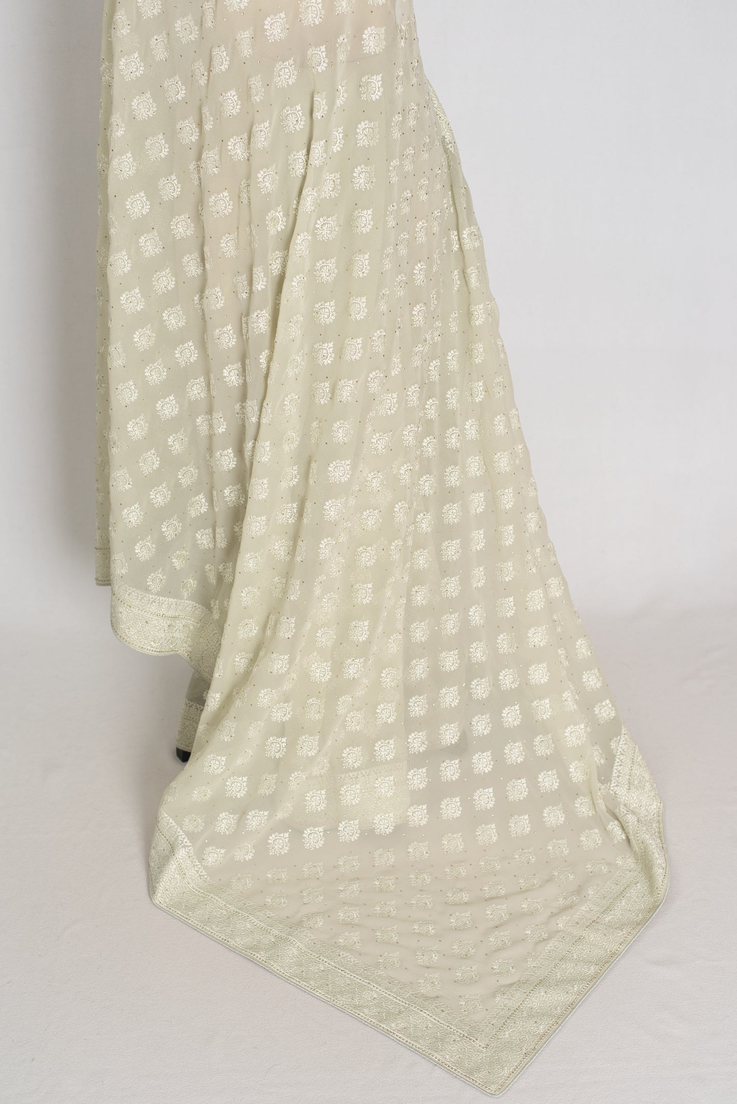 Sage Green Georgette Cocktail Saree - Pic 6