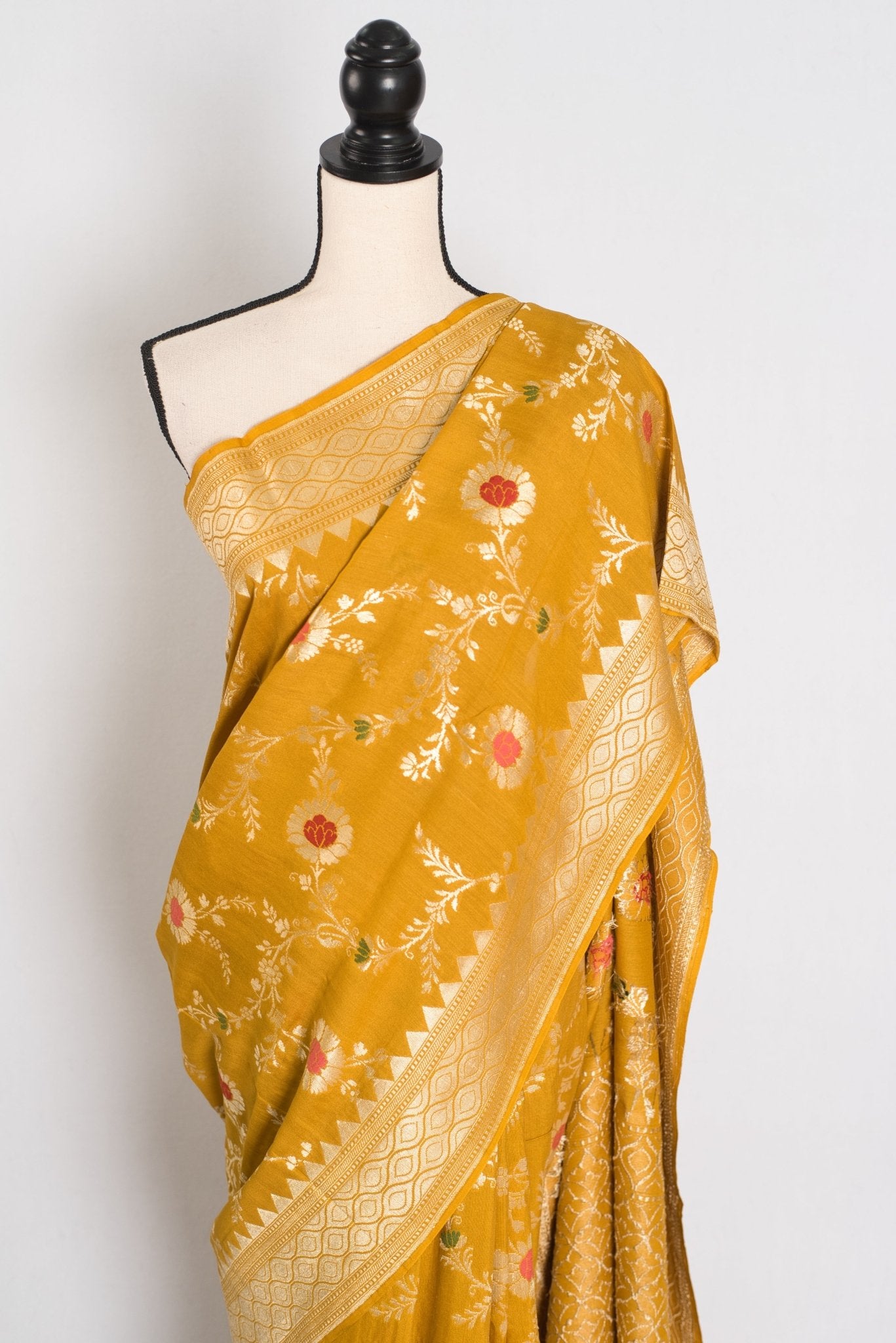 Ira: Muga Tussar Banarasi Silk Saree | Floral Woven Design | Silk Mark Certified - Saree Mandi