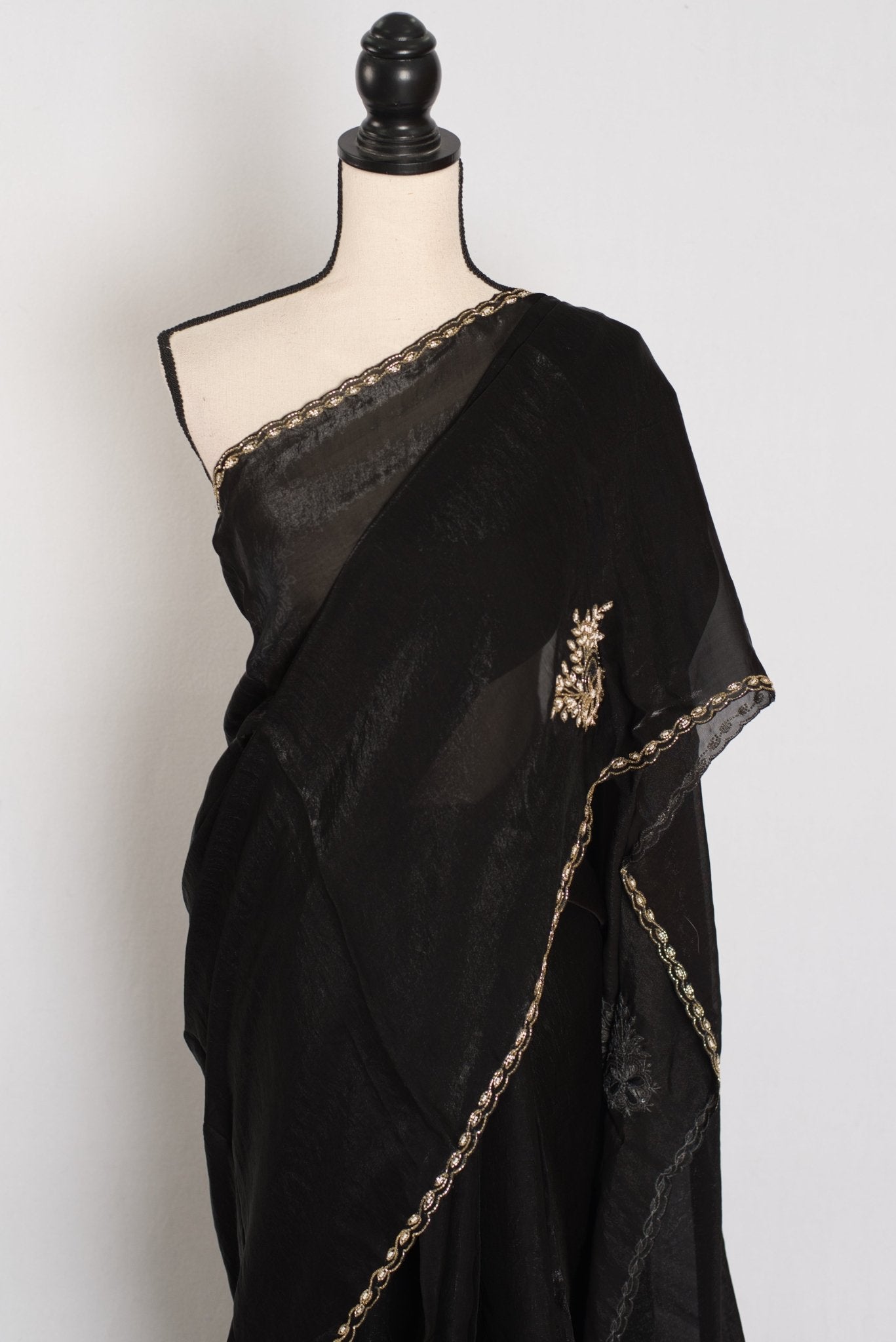 Kajal: Black & Gold Glass Tissue Cut Dana Embroidery Saree - Saree Mandi
