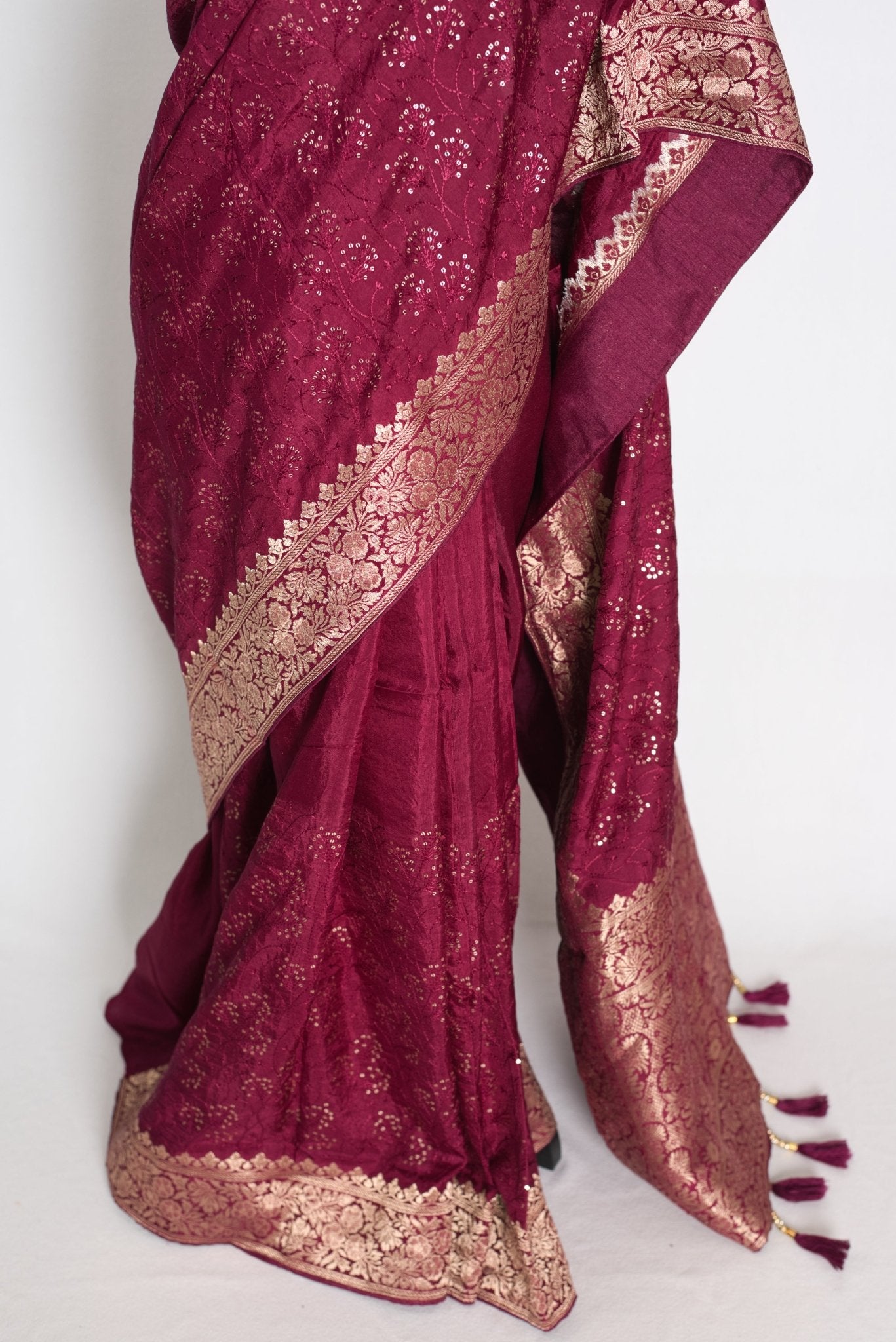 Kalpana : Purple Dola Silk Banarasi Saree with Delicate Sequin Thread Embroidery - Saree Mandi