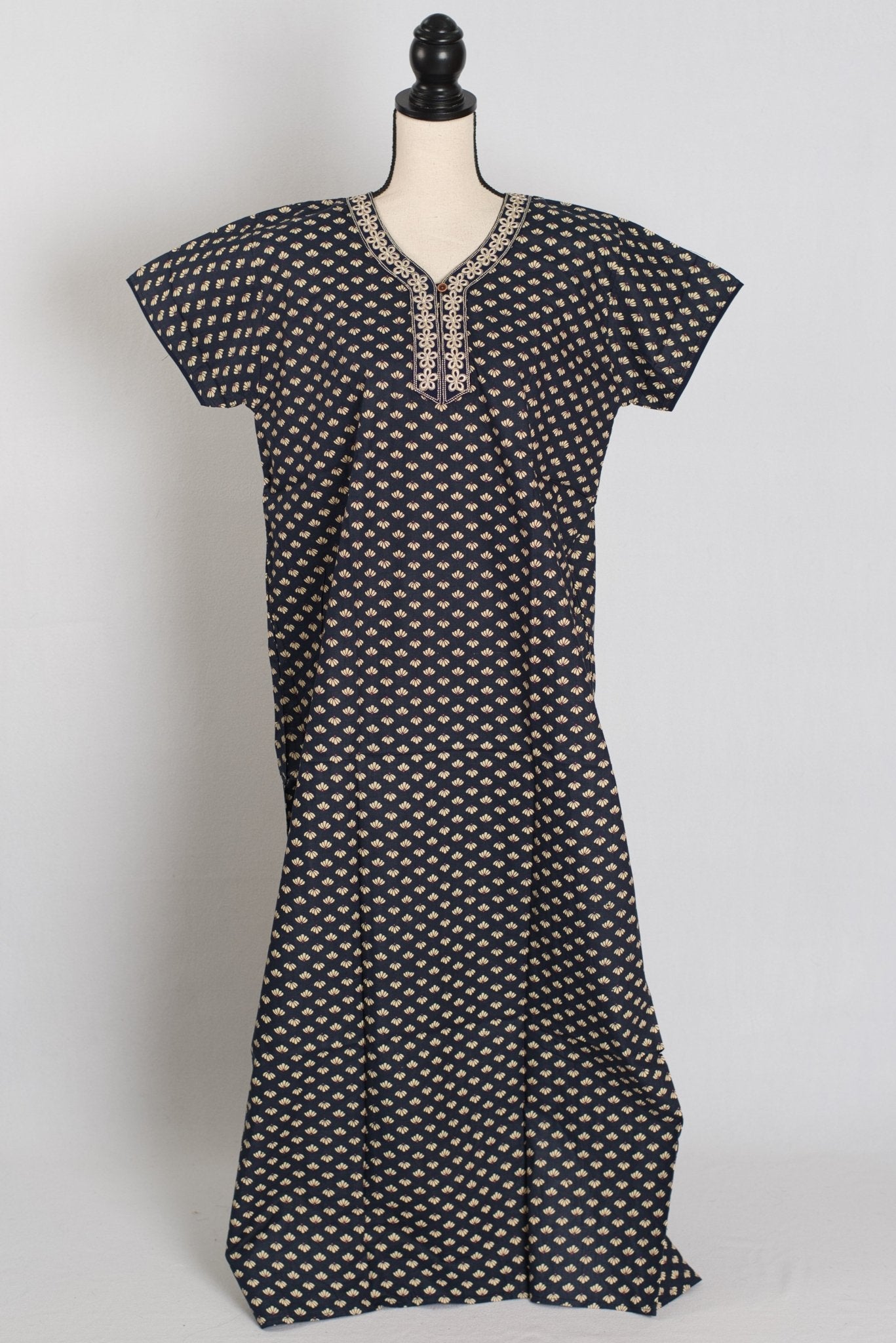 Printed Black Pure Cotton Nightwear in Regular Size - Saree Mandi