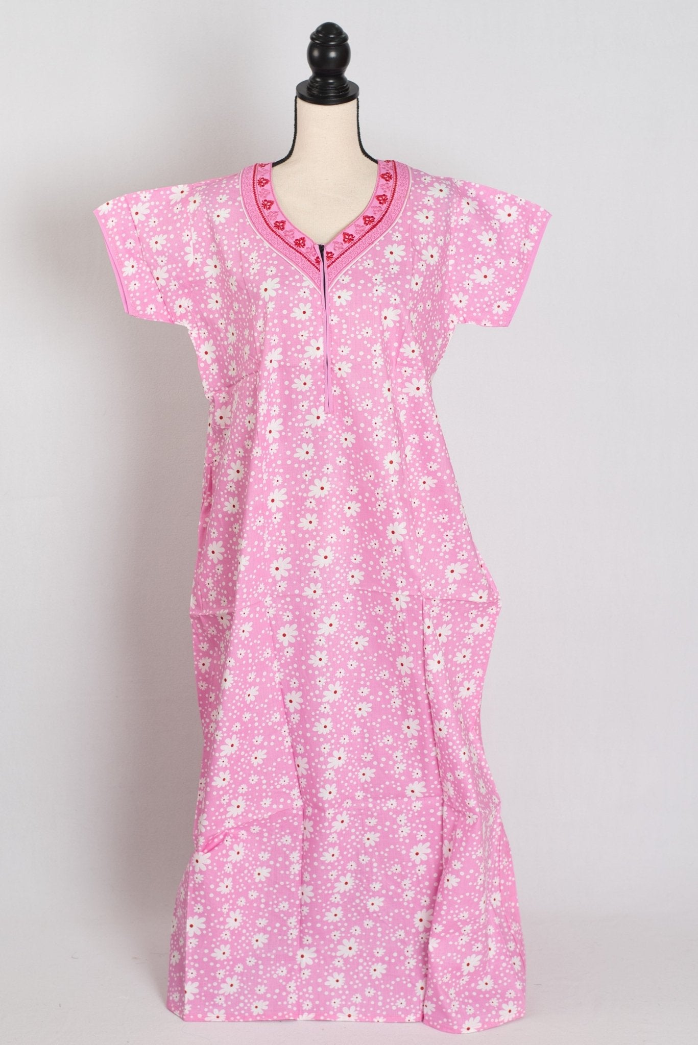 Printed Pink Pure Cotton Nightwear in Regular Size - Saree Mandi