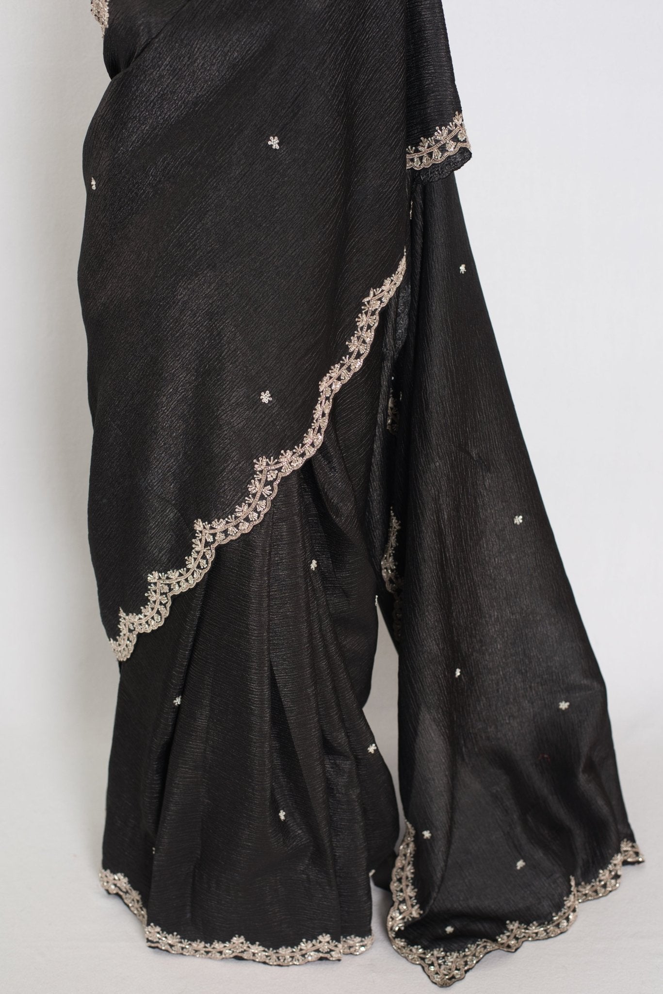 Sunayna | Black Crush Tissue Designer Partywear Saree - Bollywood Fashion - Saree Mandi