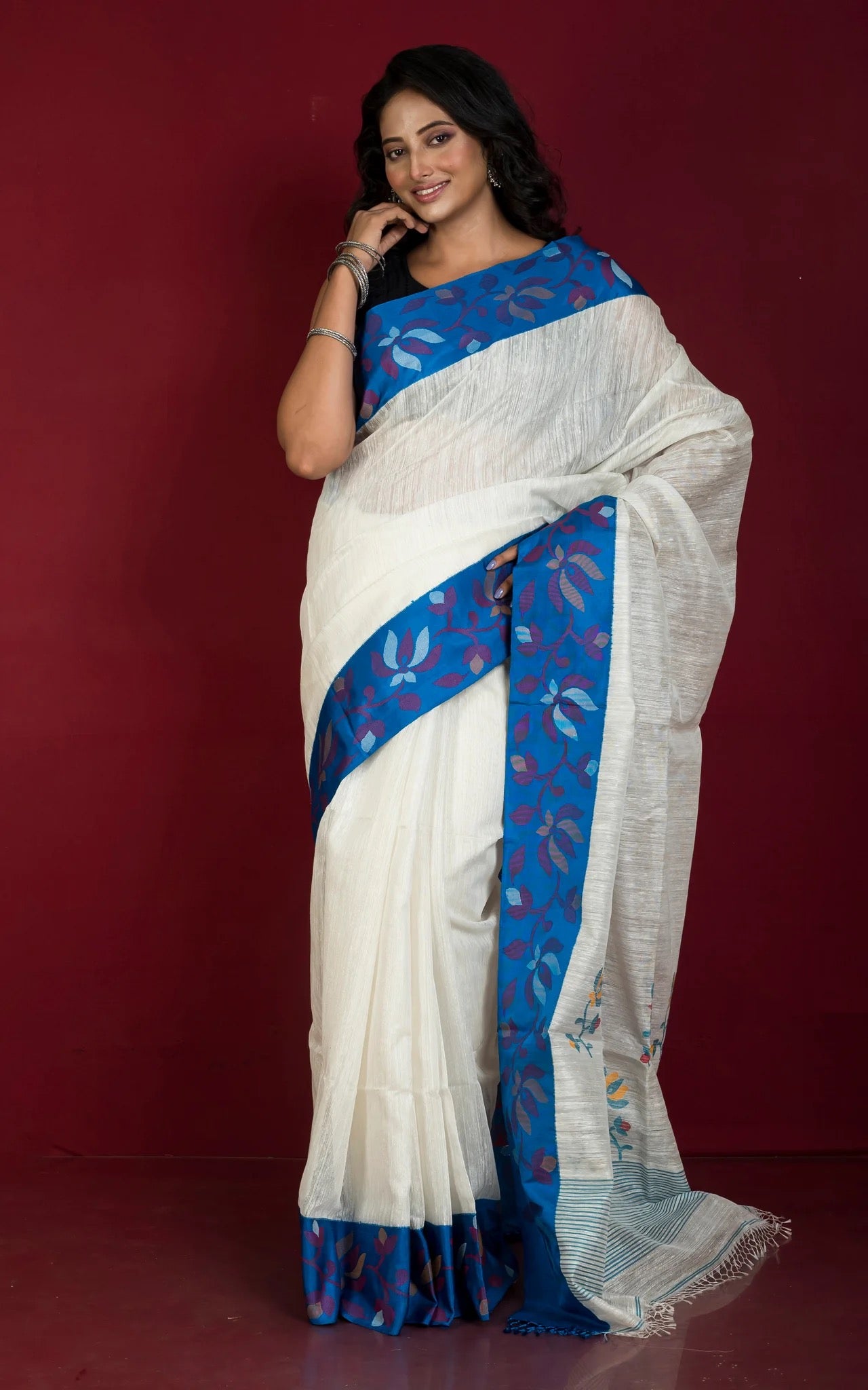 Matka Tussar Jamdani Silk Saree - Premium Bengal Collection.