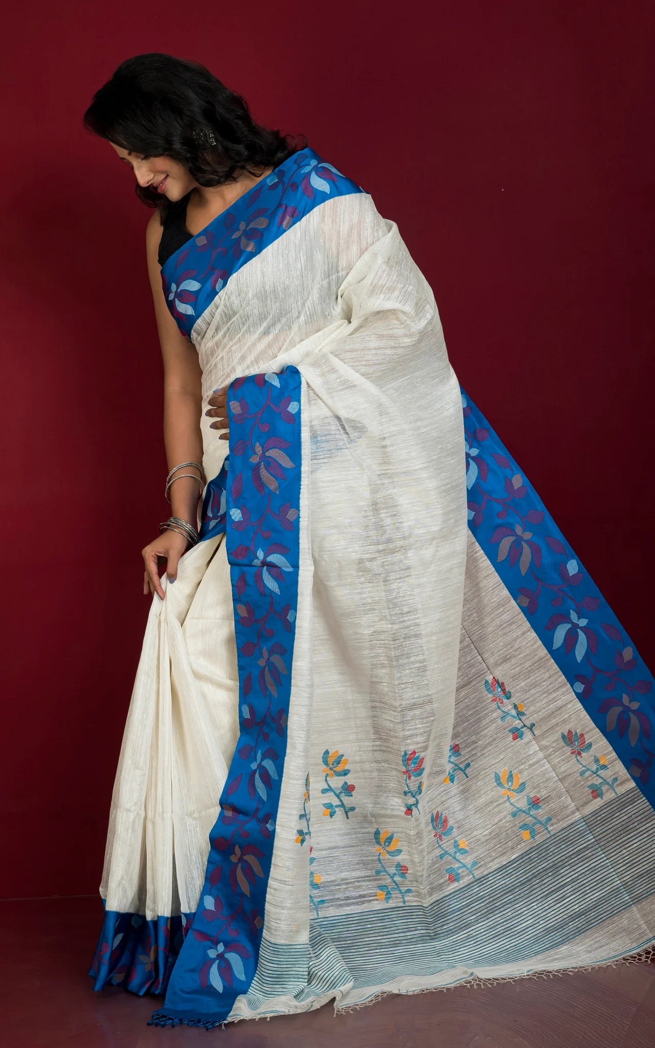 Matka Tussar Jamdani Silk Saree - Premium Bengal Collection.
