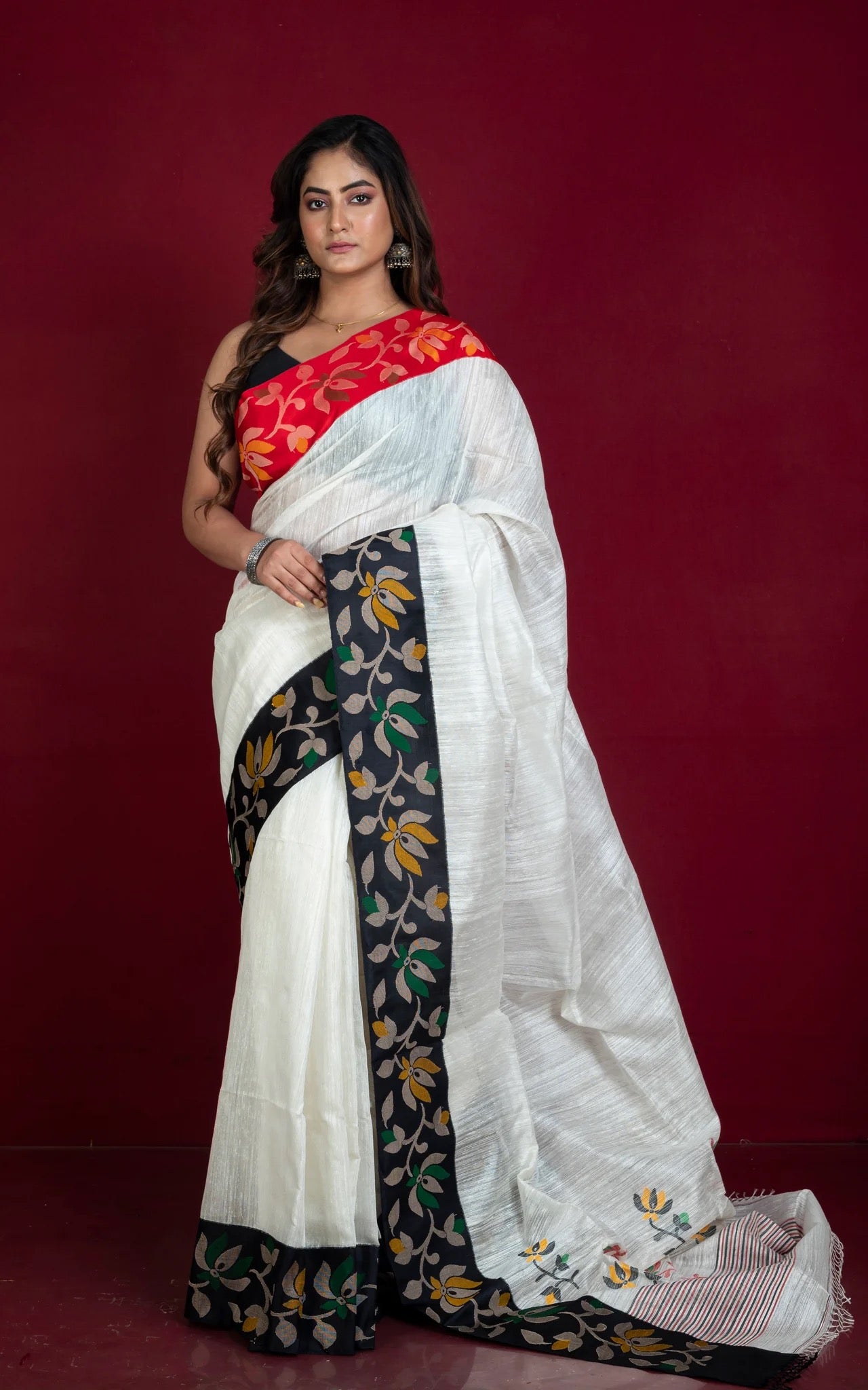 Certified Silk Matka Tussar Jamdani Saree - Premium Bengal Collection.