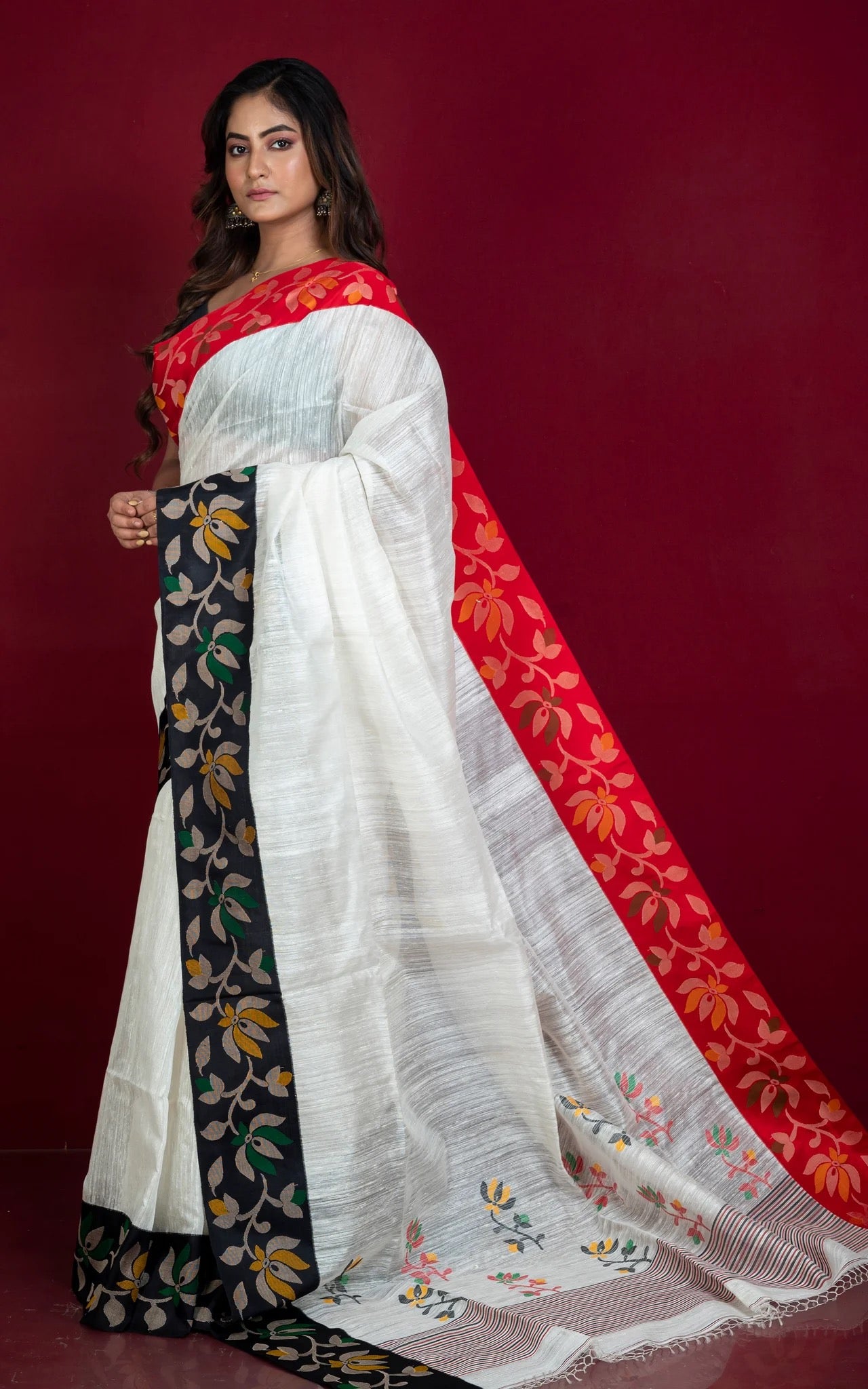 Certified Silk Matka Tussar Jamdani Saree - Premium Bengal Collection.