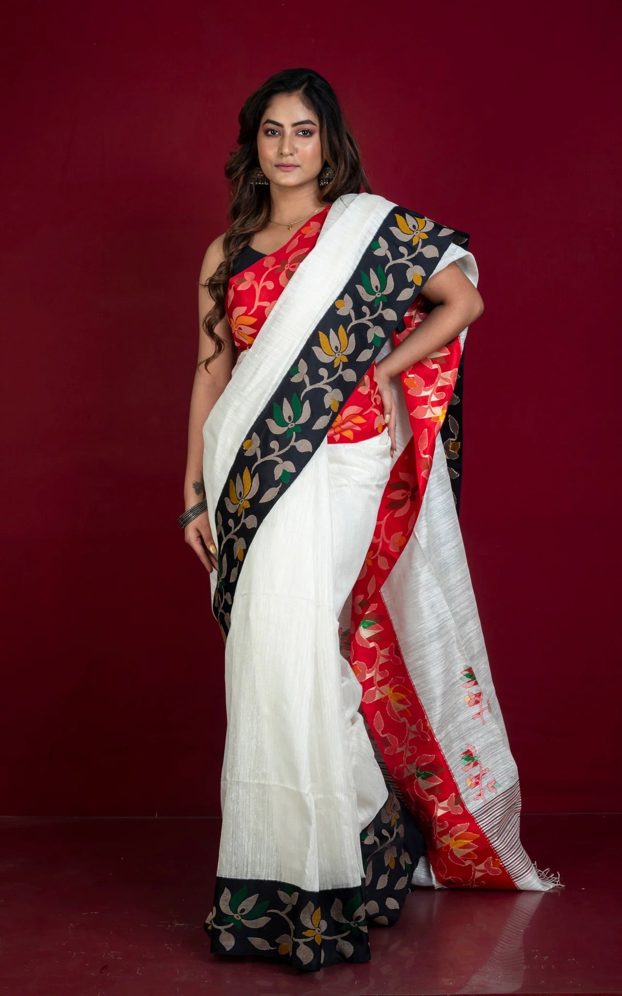 Certified Silk Matka Tussar Jamdani Saree - Premium Bengal Collection.