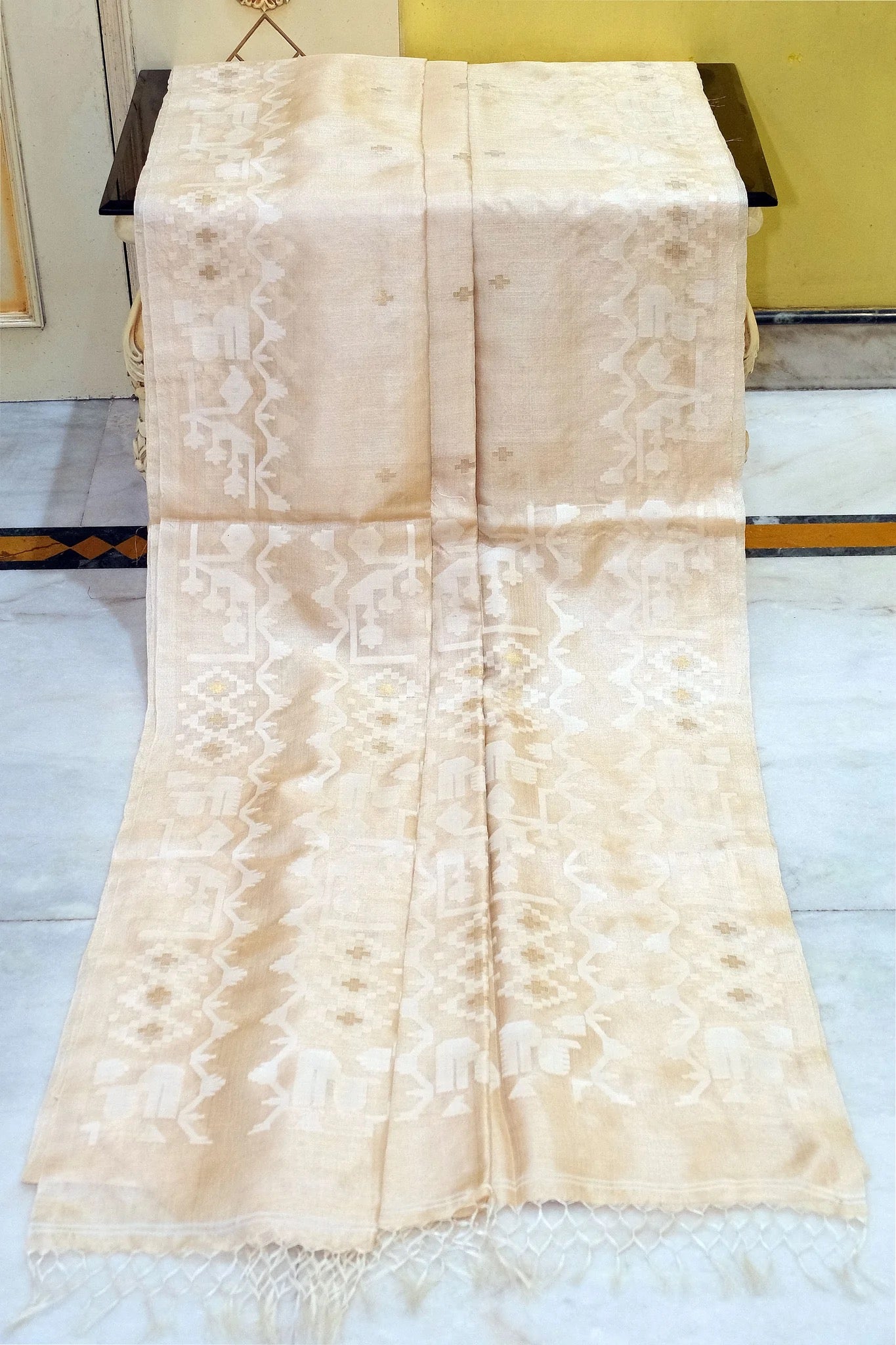 Premium Quality Tussar Silk Jamdani Saree in Beige - Jamdani Collection.