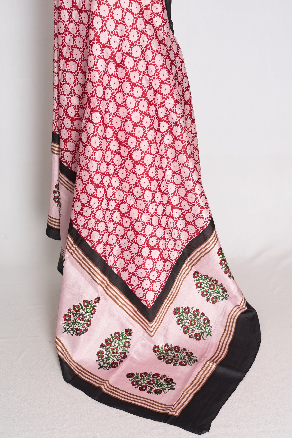 Pritha : Light Pink and Black Hand Block Printed 3-Ply Murshidabad Silk Saree image 5