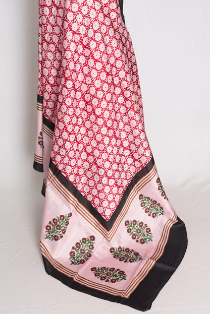 Pritha : Light Pink and Black Hand Block Printed 3-Ply Murshidabad Silk Saree image 5