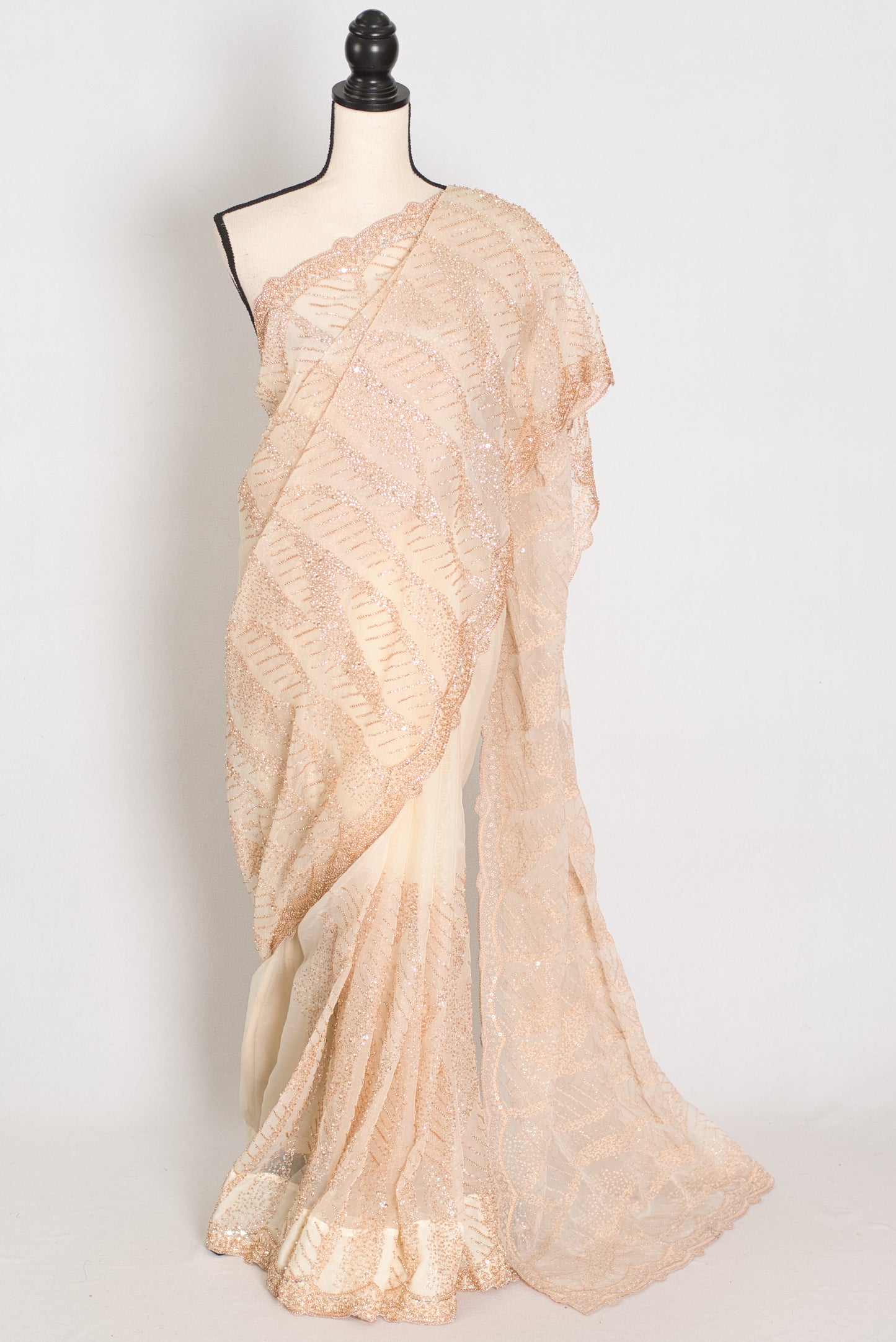 Sia | Cream and Gold Soft Organza Saree | Summer Wedding & Cocktail Partywear image 0