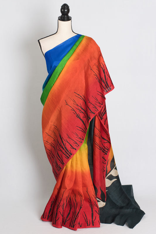 Isha : Exclusive Hand Block Printed Bishnupur Silk Saree image 0