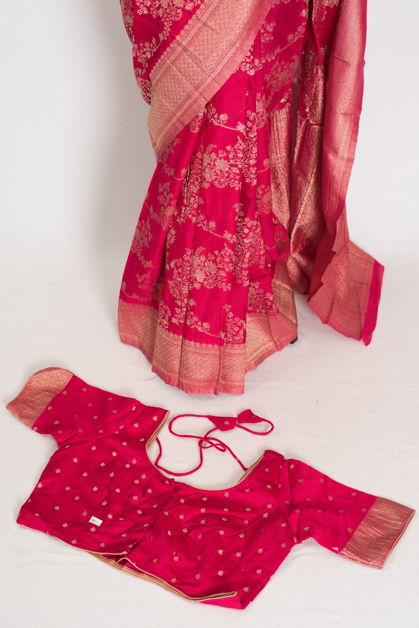 Siri: Rani Pink Semi Georgette Banarasi Saree with 42 Size Blouse image 2