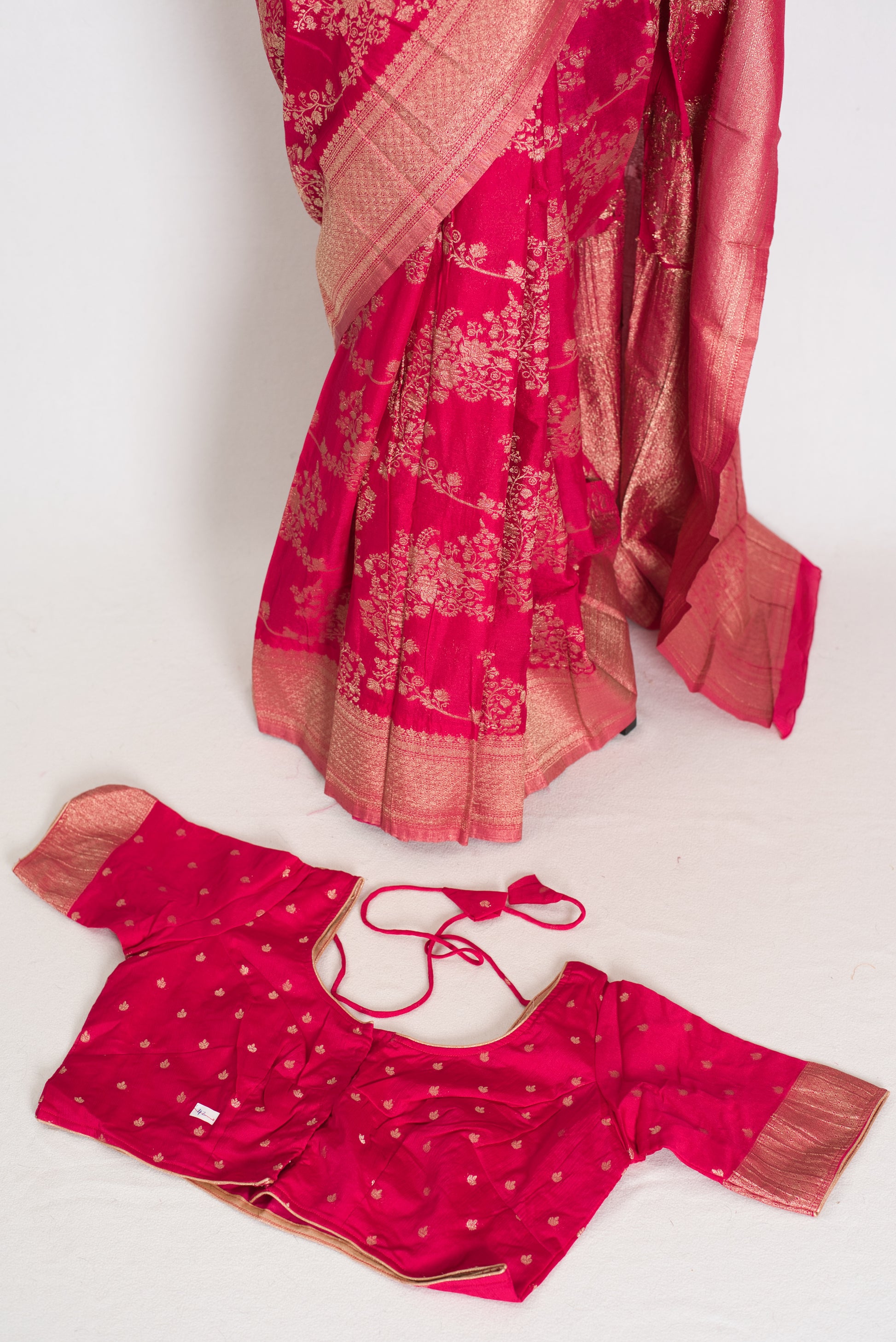 Siri: Rani Pink Semi Georgette Banarasi Saree with 42 Size Blouse image 2