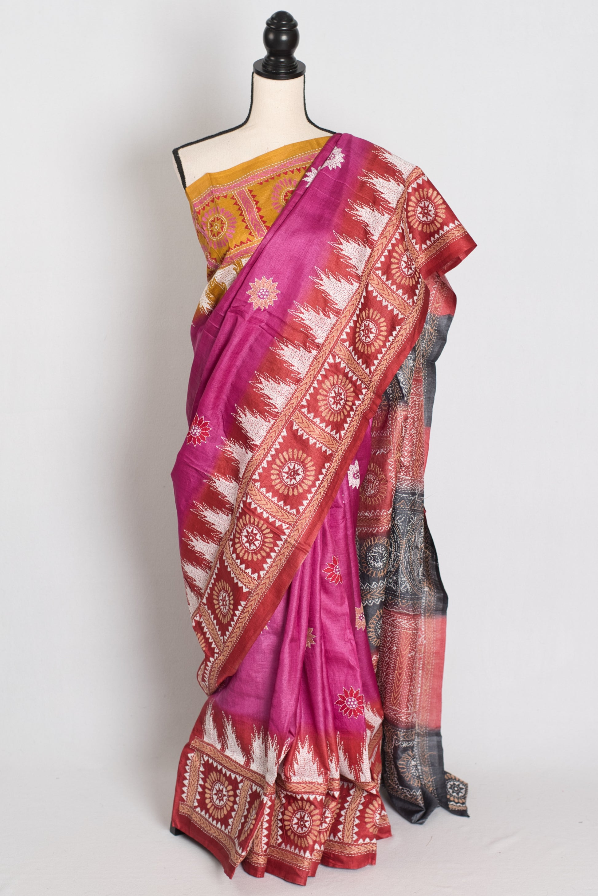 Anahita : Silk Mark Certified Tussar Silk Hand Embroidery Kantha Stitch Saree image 0