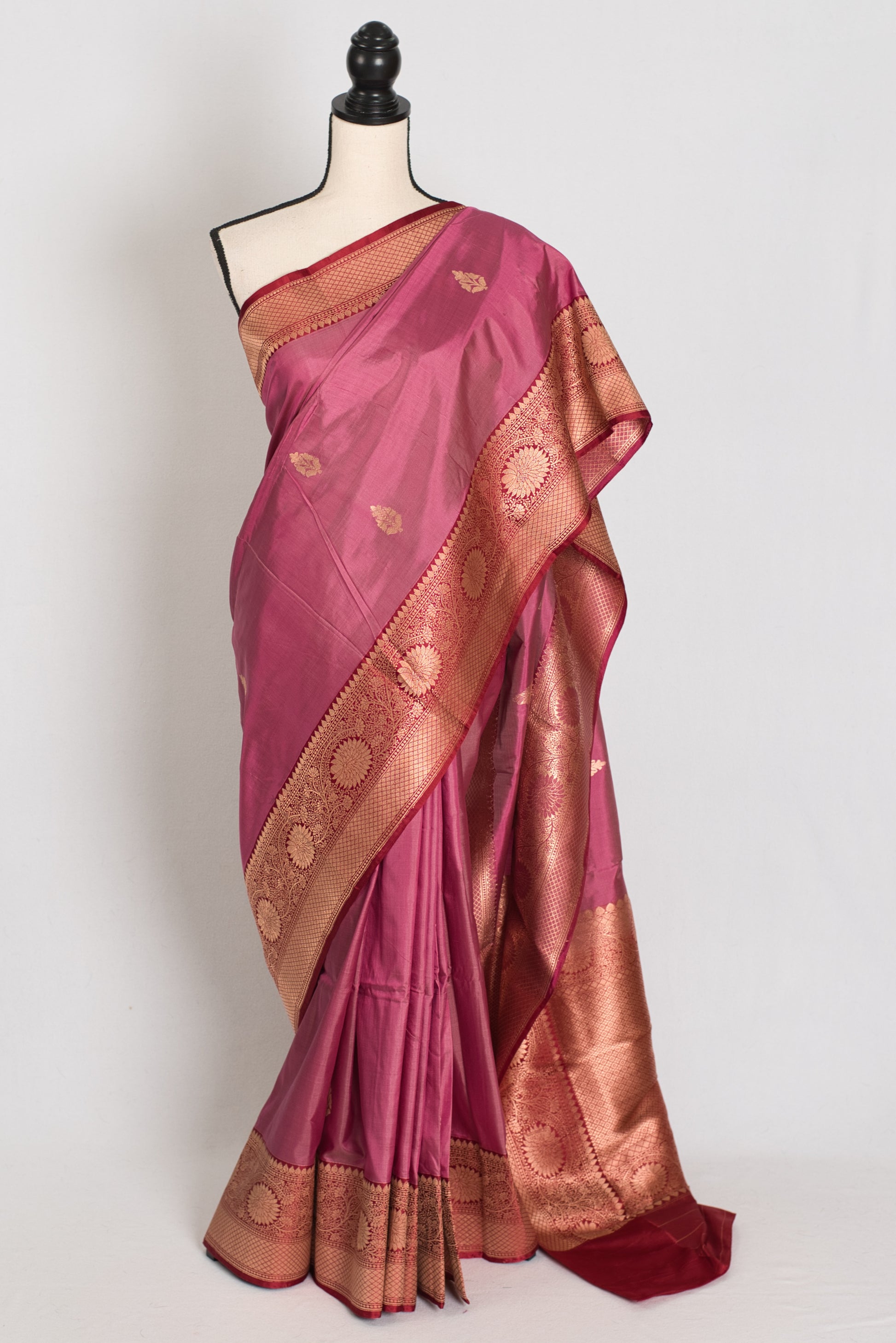 Mrinal : Certified Silk Banarasi Saree in Purplish Pink and Dark Red image 0