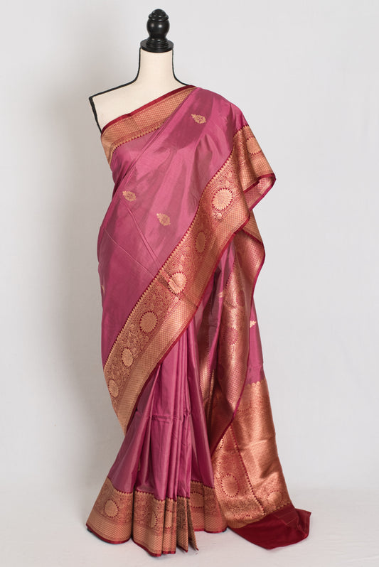 Mrinal : Certified Silk Banarasi Saree in Purplish Pink and Dark Red image 0