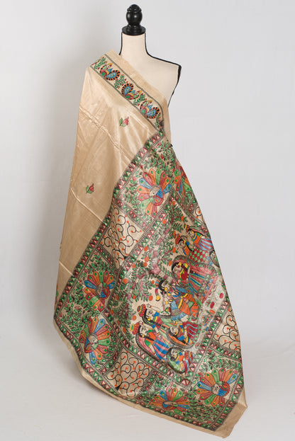 Gauri: Hand-Painted Madhubani Tussar Silk Saree | Silk Mark Certified image 1