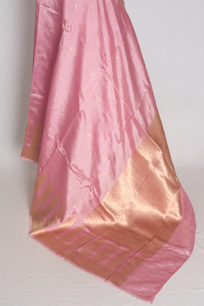 Neha : Onion Pink and Gold Satin Katan Pure Silk Banarasi Saree | Silk Mark image 3