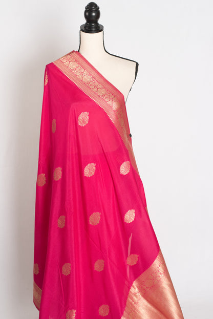 Raji : Semi Crepe Silk Budget Friendly Banarasi Saree in Pink and Gold image 4