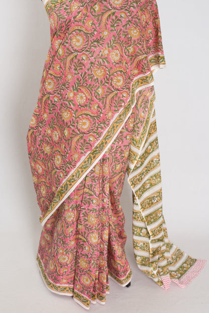Jia: Pink Kalamkari Printed Mulmul Cotton Saree | Soft Lightweight Handloom image 5