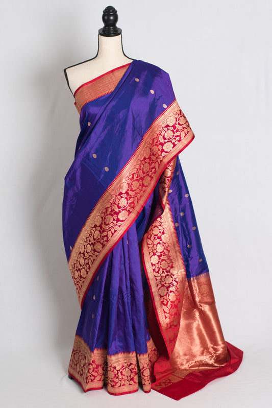 Devangana : Silk Mark Certified Blue and Red Katan Banarasi Silk Saree image 0