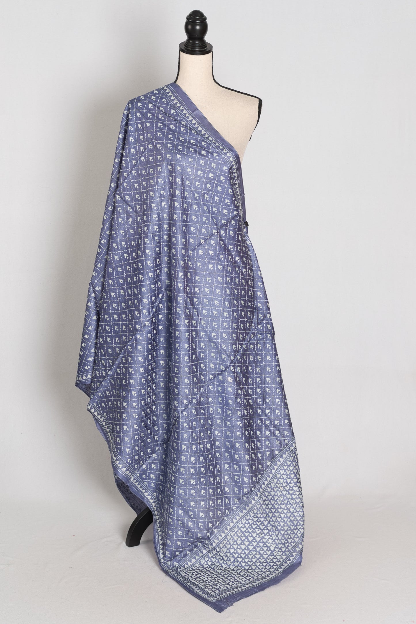 Hand Embroidered Dusty Purple & White Desi Tussar Silk Kantha Dupatta | Aai image 0