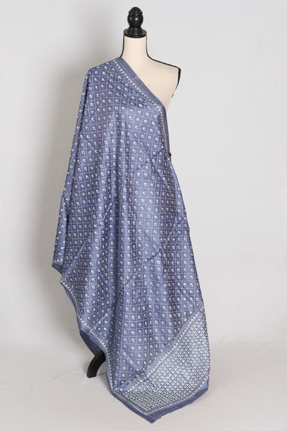 Hand Embroidered Dusty Purple & White Desi Tussar Silk Kantha Dupatta | Aai image 0