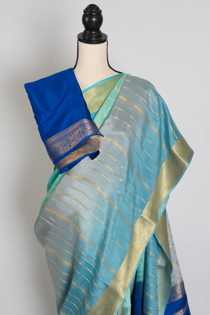Vidya : Grey & Blue Shaded Premium Mysore Crepe Silk Saree | Silk Mark Certified image 2