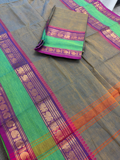 Shyama : Kanchi Cotton Saree - Handwoven South Indian Elegance in English Green image 3