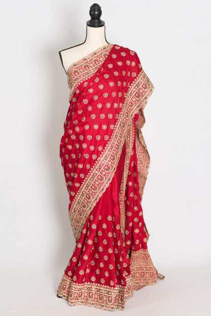Reshma | Rosy Pink Designer Satin Saree | Royal Bridal & Festive Wear image 0