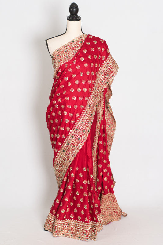 Reshma | Rosy Pink Designer Satin Saree | Royal Bridal & Festive Wear image 0