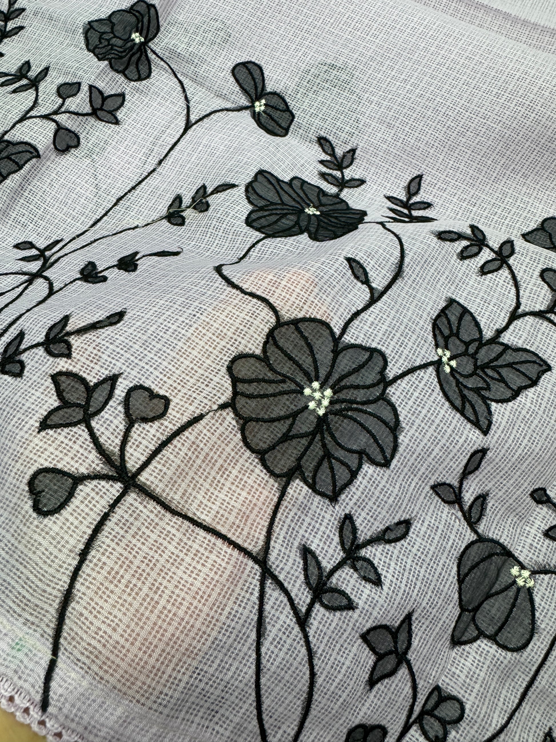 Riddhi | Lavender & Black Semi Kota Silk Saree | Floral Appliqué image 2