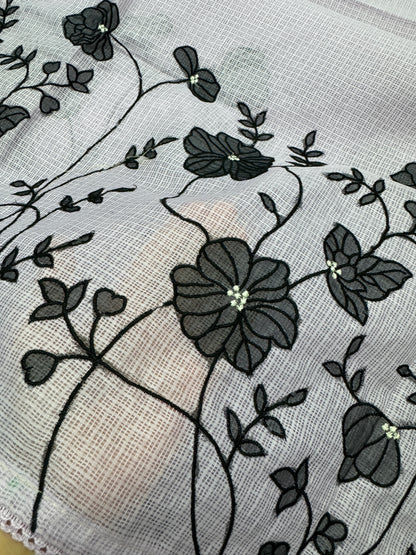 Riddhi | Lavender & Black Semi Kota Silk Saree | Floral Appliqué image 2