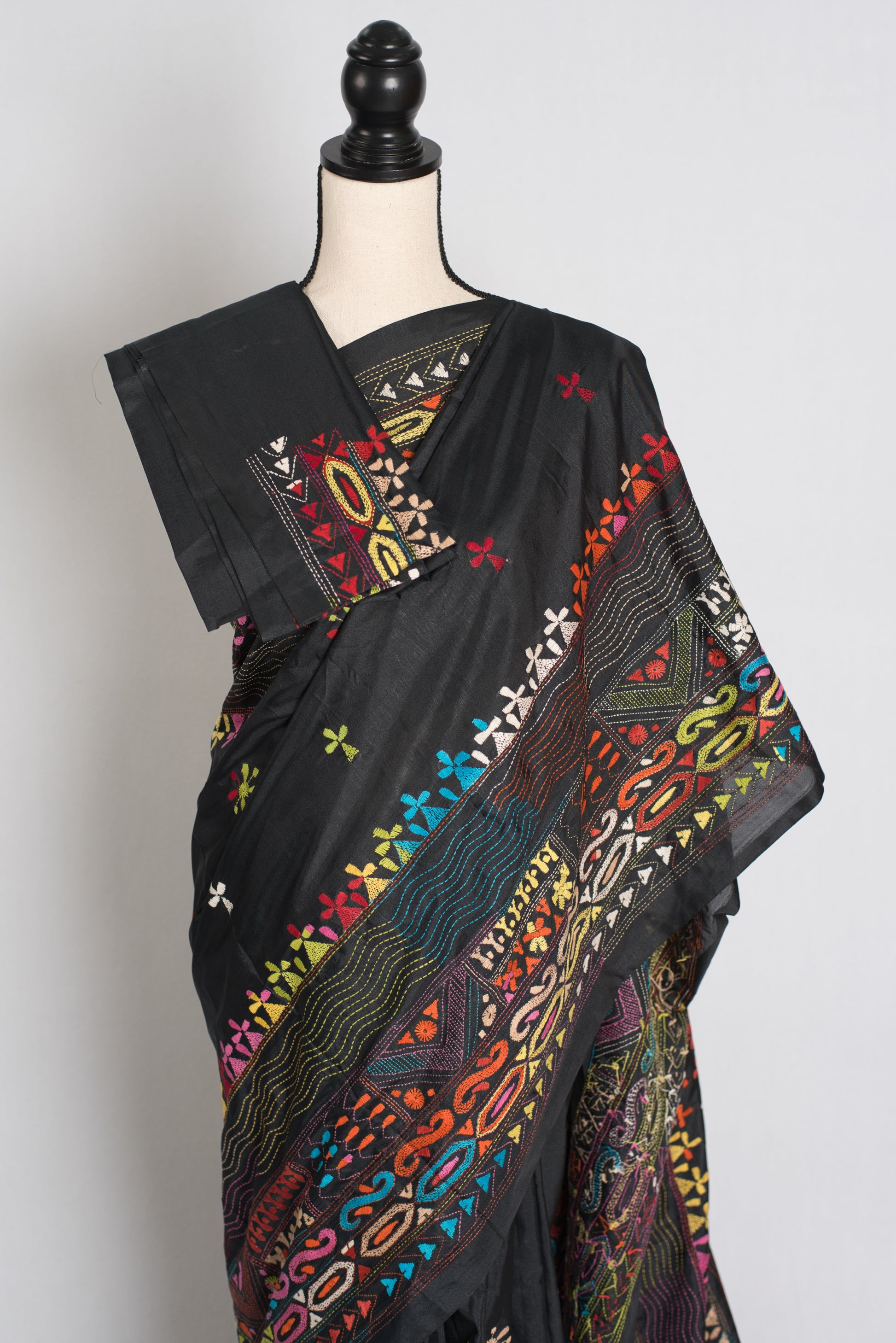 Bidisha : Black Blended Silk Saree with Lambani Hand Embroidery image 2