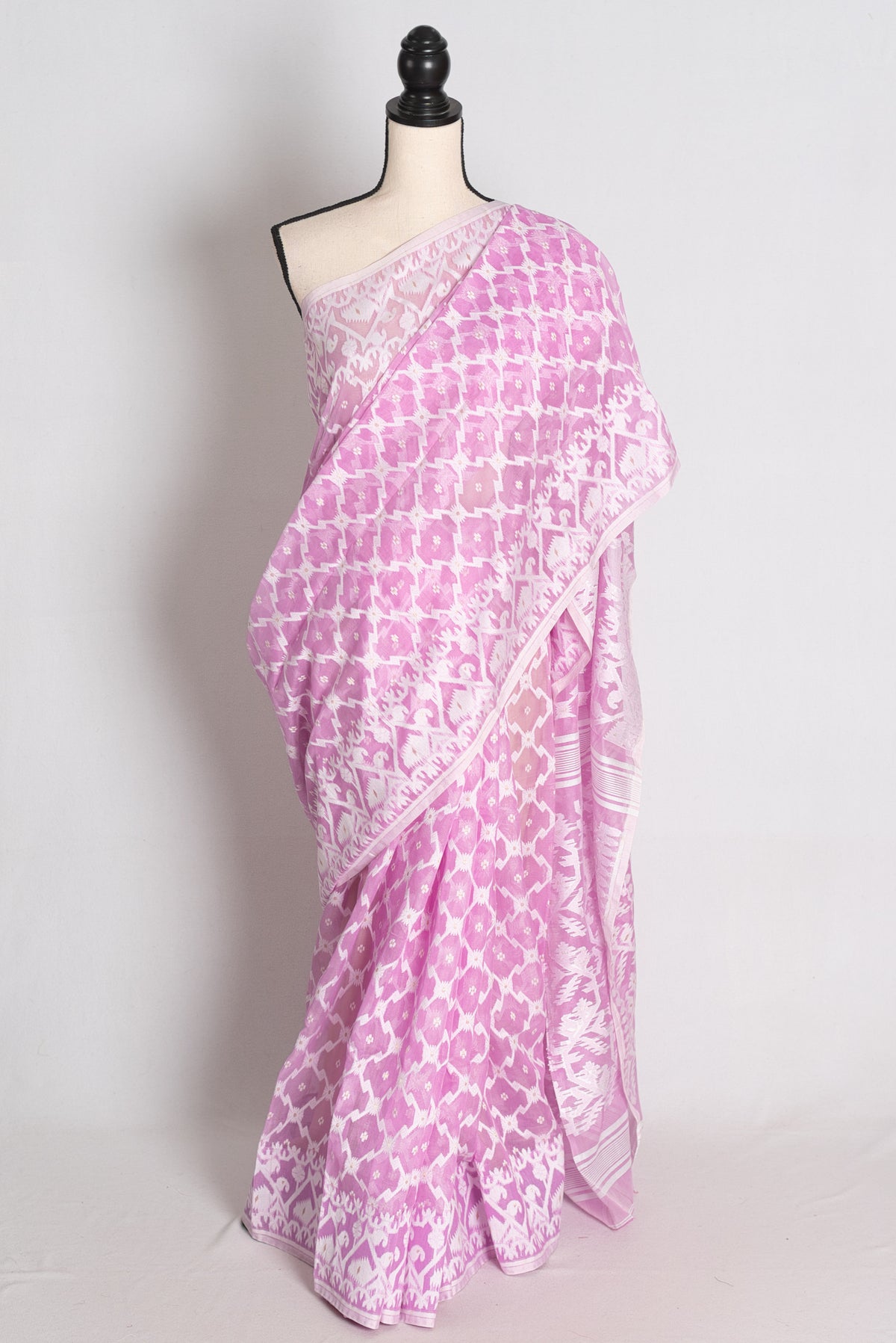 Lilac and White Jamdani saree — view