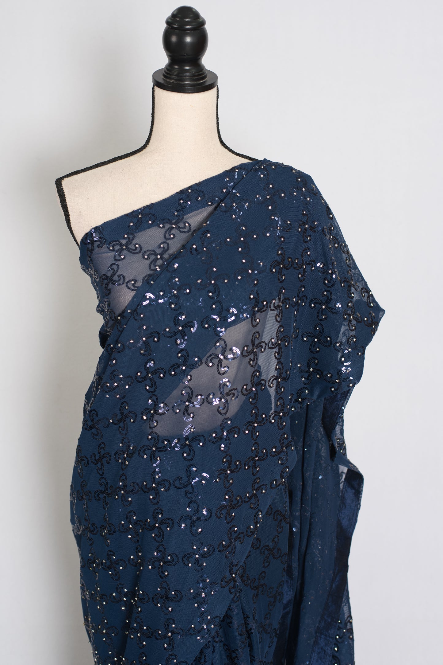 Maya | Midnight Blue Soft Net Sequin Saree | Bollywood Partywear image 2