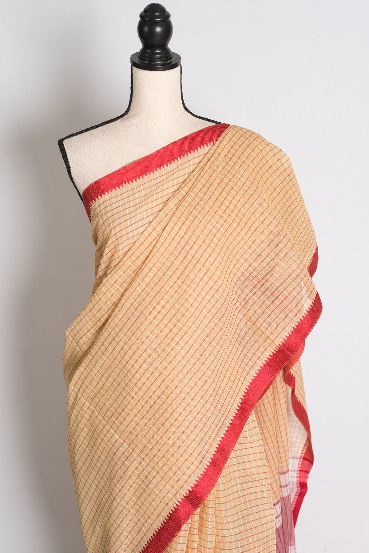 Manasi: Brown and Red Dhaniakhali Soft Cotton Saree with Satin Border image 2