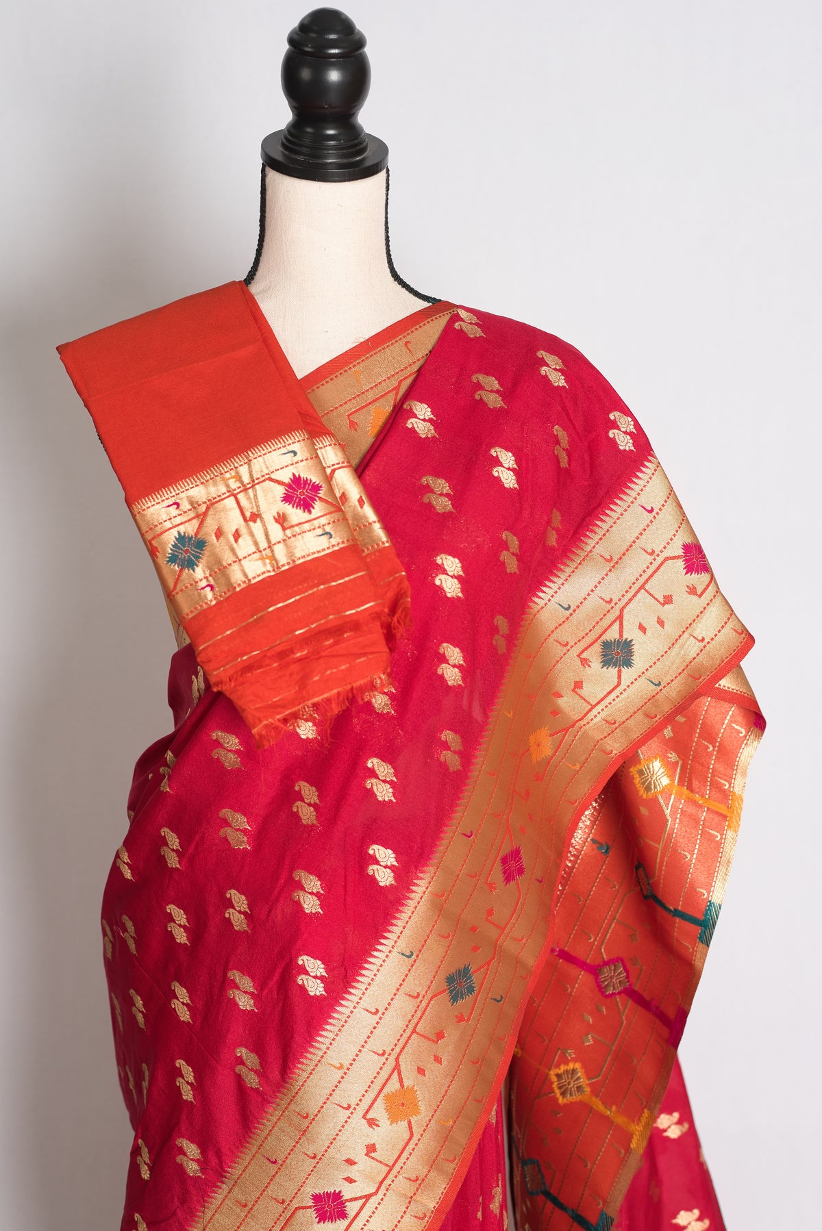 Mrinal: Rani Pink Paithani Inspired Semi Silk Saree with Orange Contrast Border image 2