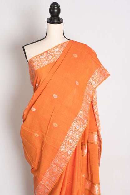Pritha : Vibrant Orange Pure Cotton Assamese Handloom Saree image 6