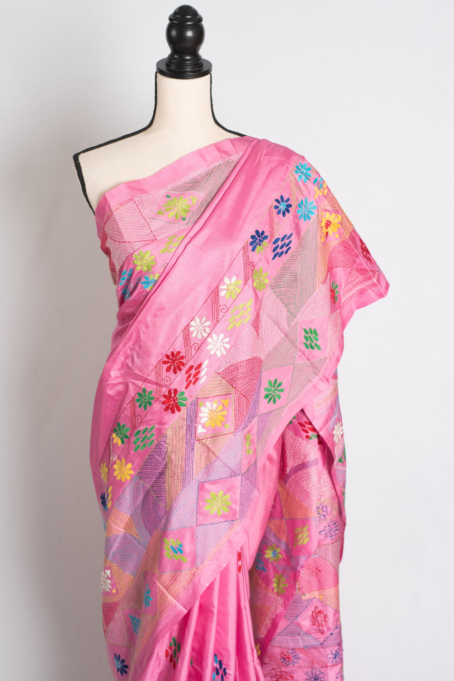 Amira : Pink Blended Silk Saree with Hand Embroidery Lambani Work Saree image 2