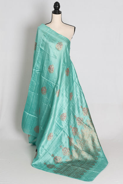 Disha : Mint Green Raw Silk Banarasi Saree | Silk Mark Certified image 1