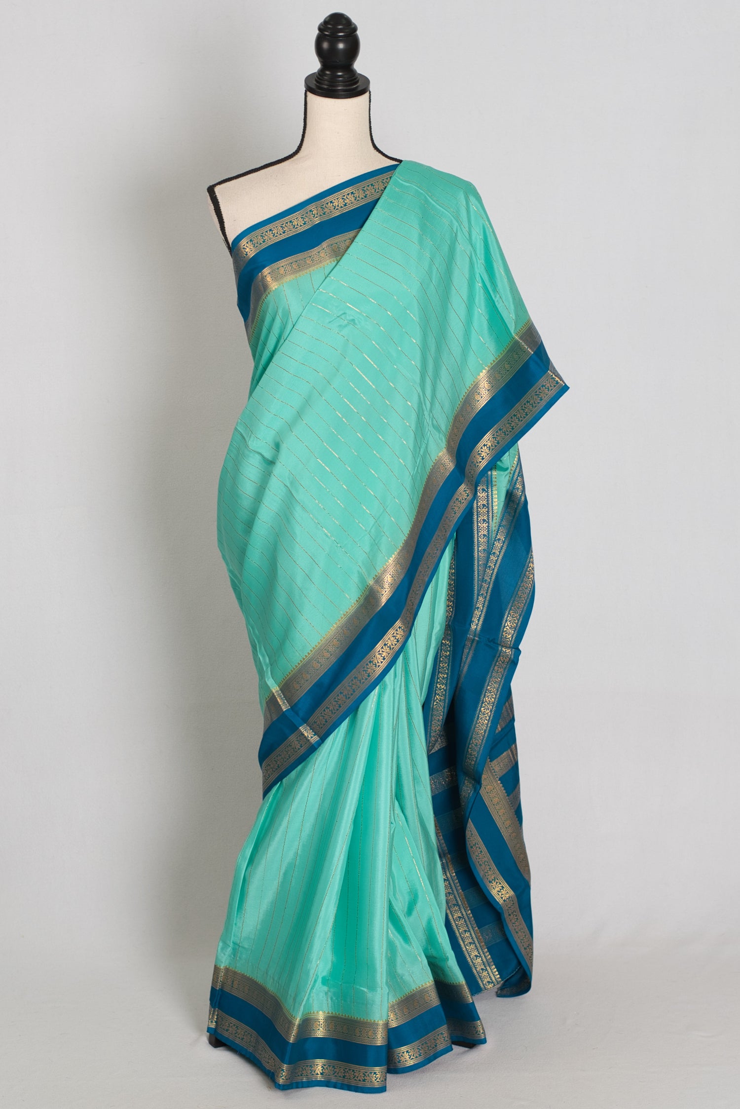 Divya : Aqua Blue & Teal Premium Mysore Crepe Silk Saree | Silk Mark Certified image 0