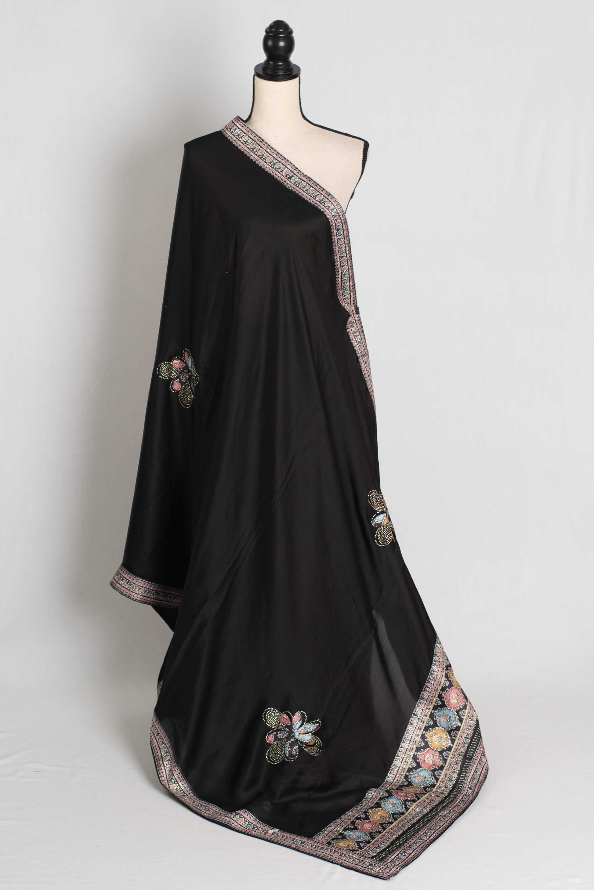 Nalini : Black Semi Satin Aplic Work Party Wear Saree image 1