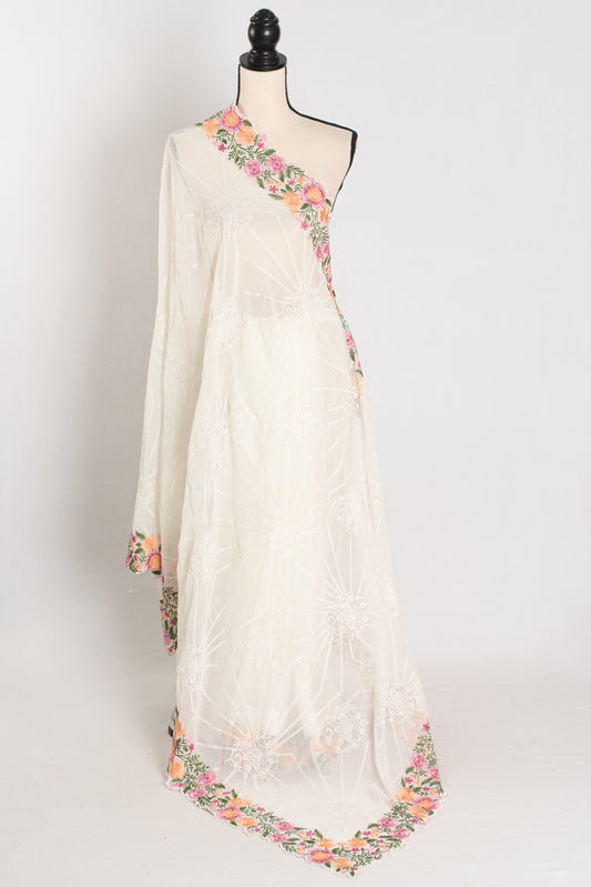 Farheen : Georgette Embroidery Designer Saree in Off White image 1