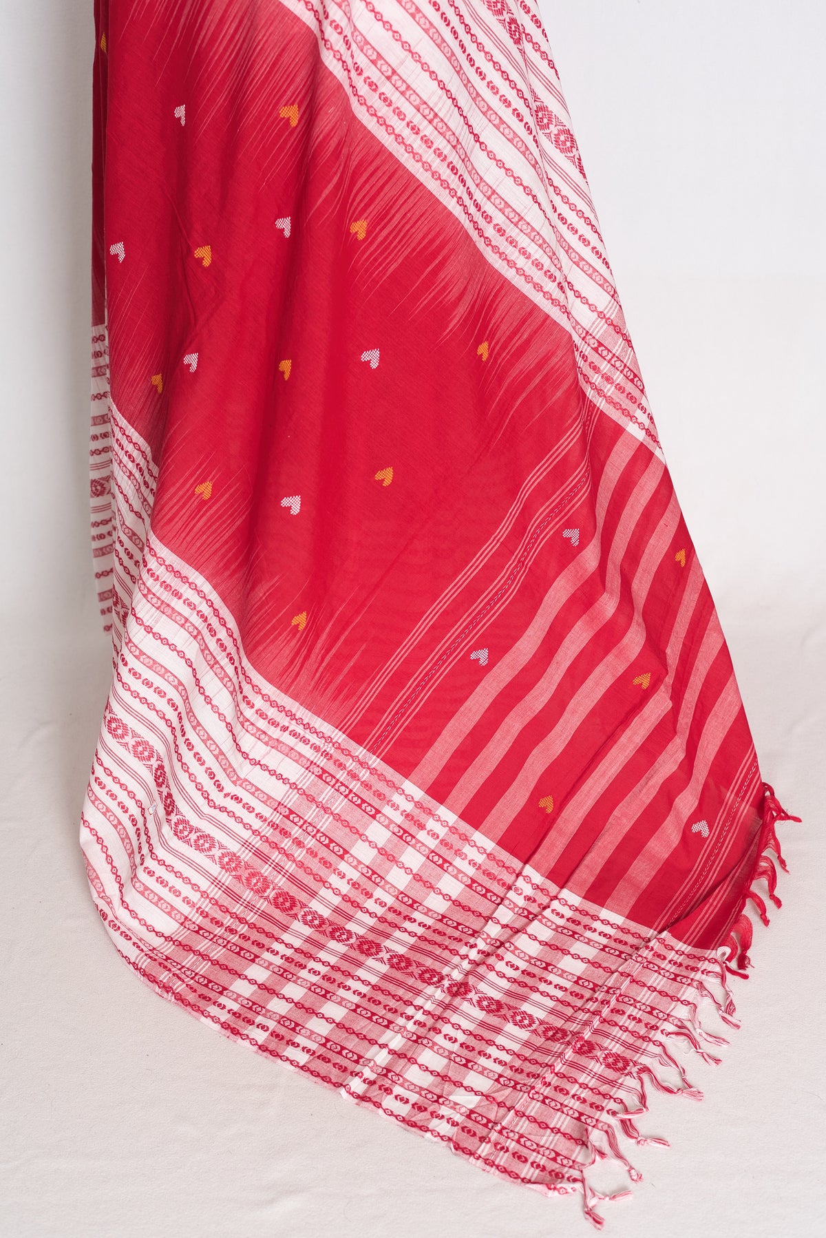 Stuti: Red and White Skirt Border Soft Cotton Dhaniakhali Bengali Saree image 4