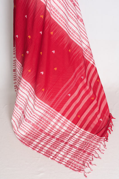 Stuti: Red and White Skirt Border Soft Cotton Dhaniakhali Bengali Saree image 4